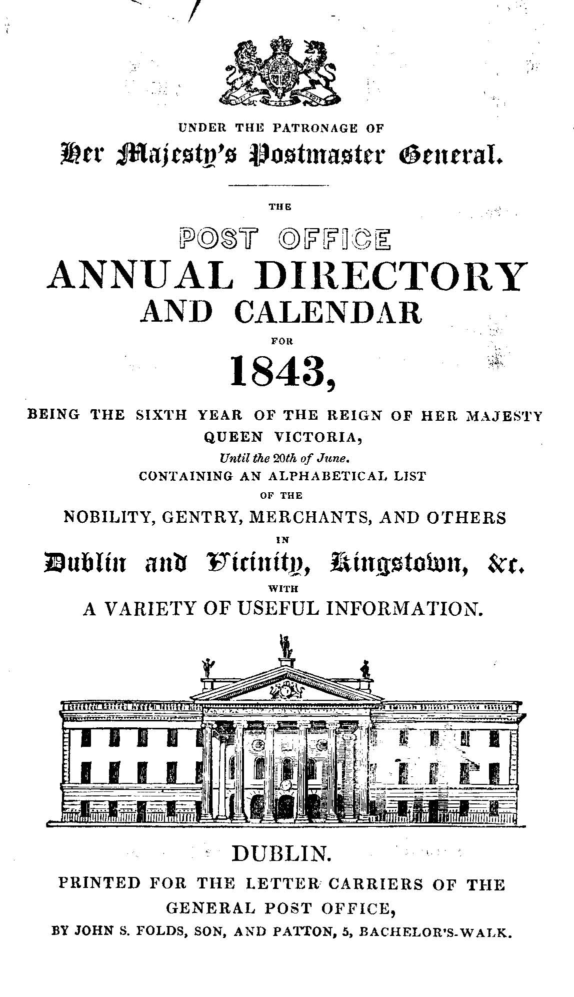 The Post Office Annual Directory and Calendar for 1843, Dublin - Irish ...